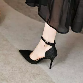 Pointed sexy royal sister fashion high-end nude light mouth single shoes European and American one-word buckle high heels 2025 summer new 35