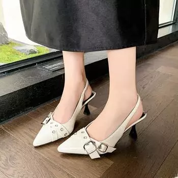 Pointed shallow mouth belt buckle high heels women s 2025 new European and American large size stiletto actually sandals women s foreign trade 35