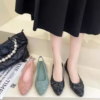 Pointed shallow mouth women s shoes, new summer fashion one-pedal lazy single shoes with Korean version flat-bottomed wedge sandals 36 розовый