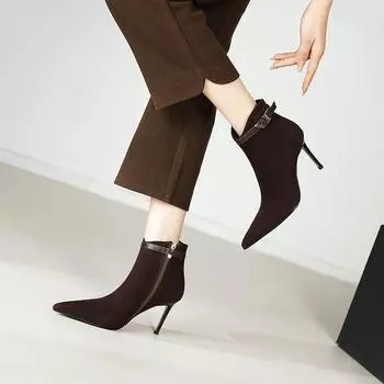 Pointed short boots women s 2025 autumn and winter new simple Martin boots thin heels thin bare boots not tired of high heels 34 чёрный