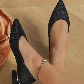 Pointed single shoes women s 2025 new spring versatile shallow mouth women s shoes Internet celebrities wear two professional thick heel high heels 34 чёрный
