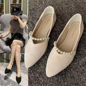 Pointed single shoes women s flat 2025 new French shoes spring and autumn light mouth soft sole black four-season small fragrant ladyshoes 35 чёрный