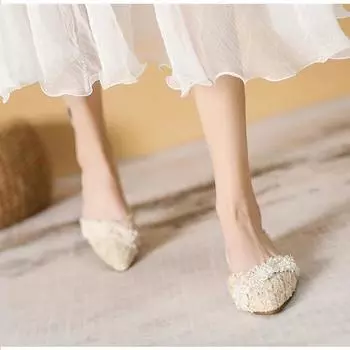 Pointed single shoes women s flat bottom 2025 new middle heel shallow mouth bow temperament versatile soft sole fairy style gentle shoes 35
