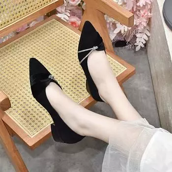 Pointed single shoes women s shoes autumn and winter simple temperament two high shallow mouth fashion shoes black rhinestone banquet shoes 34