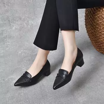 Pointed single shoes women s spring simple mid-heel shallow mouth leather shoes professional dress work shoes sheepskin high heels 34