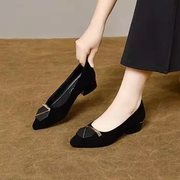 Pointed single shoes work shoes women s simple temperament seven-character buckle one-pedal women s shoes black commuter office leather shoes 34