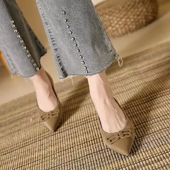 Pointed small heels red suede wedding shoes high heels women s spring and autumn 2025 new soft leather fashion versatile single shoes 34