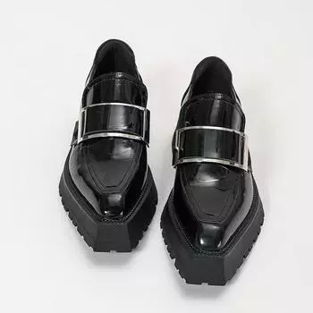 Pointed small leather shoes women s retro metal single shoes new leather thick sole thick heel catwalk 35