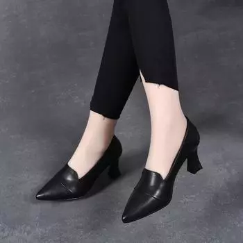 Pointed stiletto high heels women s shoes spring new comfortable cowhide work shoes three kinds of high heel dress single shoes 34