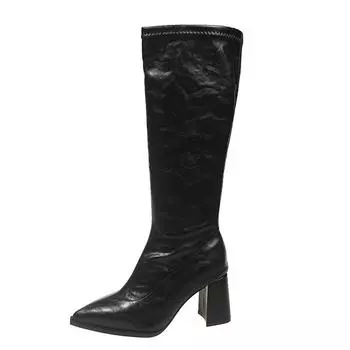 Pointed temperament retro and thin high-heeled fashion boots 2025 autumn new large-size thick heels but knee-high boots for women 35