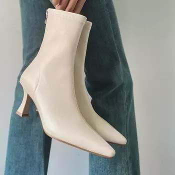 ~ Pointed thin heel boots high heel elastic boots temperament versatile thin boots autumn and winter velvet women s boots 34