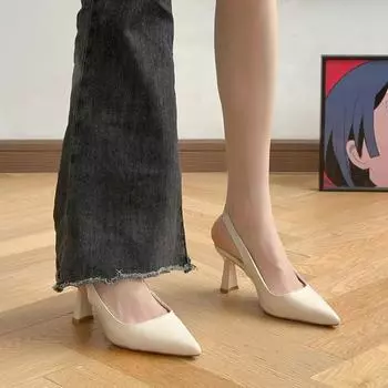 Pointed thin heel empty shoes summer new versatile high heel single shoes temperament fashion sandals women 35