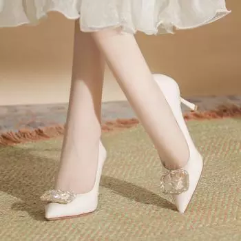 Pointed thin heel square buckle temperament comfortable women s shoes daily versatile high heels 34