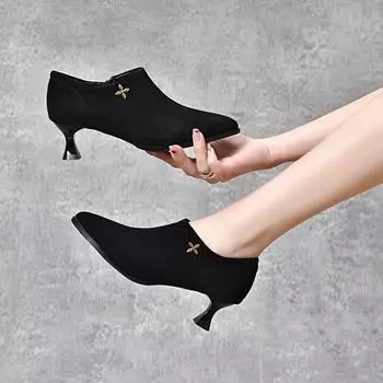 Pointed thin heels high heels women s spring new British simple temperament deep mouth single shoes three height women s shoes 34