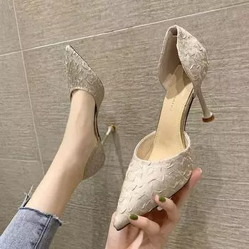 Pointed thin heels hollow girl single shoes femininity Korean version small fresh women s shoes 2025 high heels women s new spring and summer 34