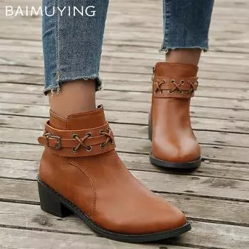 Острый носок массивные женские ботильоны кожаные туфли на среднем каблуке в стиле ретро модные дизайнерские туфли-лодочки готические зимние туфли челси Botas De Mujer 36