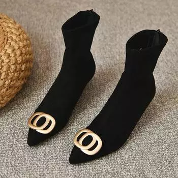 Женские эластичные ботильоны-носки на высоком каблуке с острым носком, модные элегантные современные короткие ботильоны, осенняя женская обувь для танцевальной вечеринки 35