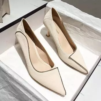 Pointed Toe High Heels Shallow Mouth Shoes Women S Stiletto New Temperament Ladies Banquet Shoes 34 миндальный
