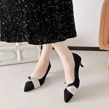 Женские туфли-лодочки из резины с острым носком на низком квадратном каблуке из замши, женская модная повседневная обувь с низким верхом 35