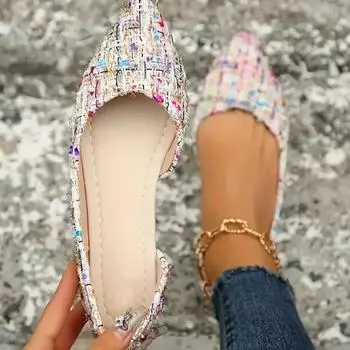 Туфли с острым носком на плоской подошве, женские повседневные сандалии, вязаные, 2024, модные, новые, прогулочные, классические, удобные, женские туфли 36 розовый