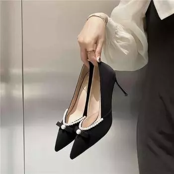 Pointed Toe Women s Shoes on Heeled Thin Heels with Medium Work Pearl Ladies Footwear Black High Pumps Beau Today Lastest 35 чёрный