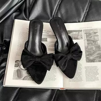 Pointed toe women s summer new fashion temperament bow princess with skirt cool slippers 35