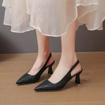 Pointed Toe Women Shoes 2024 Summer New Black Embossed Women s High Heel Sandals Comfortable and Breathable Female Dress Shoes 35 бежевый