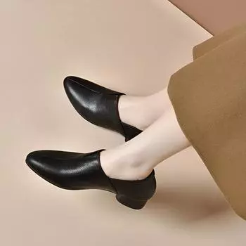 Pointed women s autumn simple temperament soft surface one-pedal single shoes low heel comfortable sheepskin flats 34