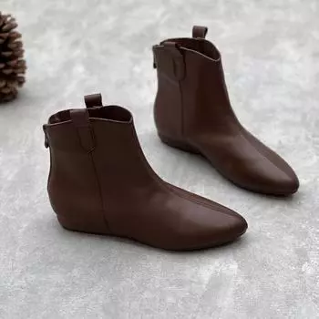 Pointy vintage cowhide women s ankle boots Leather ankle boots Brown black for warmth 35 чёрный