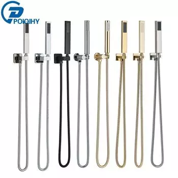 POIQIHY Golden Handshower Head 150cm stainless steel Shower Hose Plastic Bracket Shower Faucet Head Wall Mounted Faucet Accessor