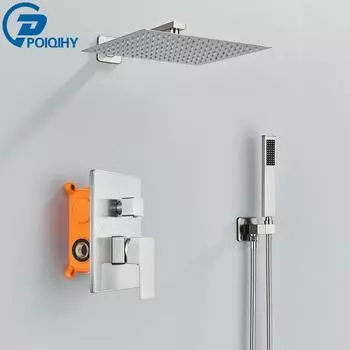 POIQIHY Матовый Никель Ванна Душ Смесители Комплект Встроенный Короб Скрытый Клапан Душевая Система Дождевой Душ Смесители Для Ванны Душ Смеситель