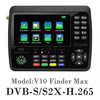 Поиск спутников DVB-S/X2/S2X H.265 V10 Finder Max Поиск спутников EU PLug чёрный