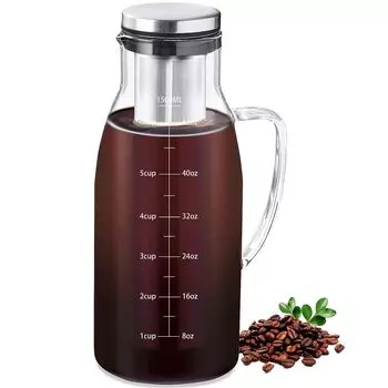 Pokaro Tea Cold Brew Ice Coffee Maker Cold Brew Coffee Maker Cold Brew Coffee Pot 1500ML Ice Tea Холодный и жаропрочный стеклянный кофейник для кофе