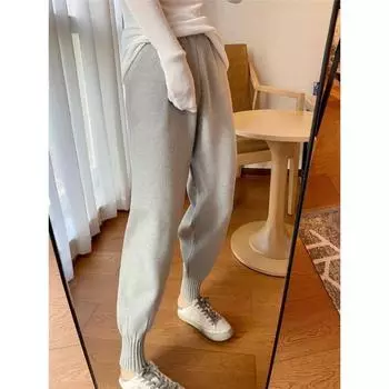 Показ брюк свободные трикотажные брюки повседневные девятые брюки высокая талия все матчи редька брюки женские 2022 весенние брюки