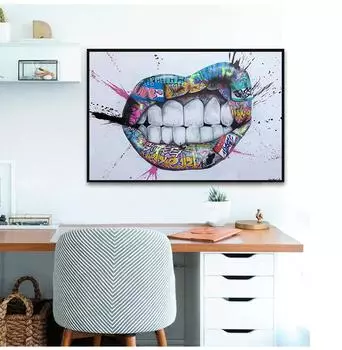 Показать зубы, губы, граффити, художественная живопись, уличный поцелуй, плакаты и принты, настенная художественная картина для гостиной, спальни, без рамки 21*30cm
