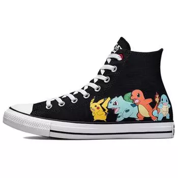 POKEMON/Покемон x Converse Chuck Taylor All Star Первые партнеры Модные высокие парусиновые кеды Унисекс Черные 35