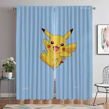 Pokemon Tulle for Bedroom Elegant Room Curtains 2 Pieces Partition Blackout Curtain Home Interior Curtains Shades Living Kitchen W50xH70cmx2pcs-CL
