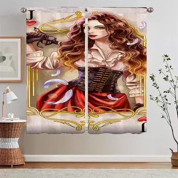 Poker and Beauty Blinds Curtains Living Room Decoration Bedroom Curtains 2 Pieces Shade Curtain Tiebacks Tulle in Kitchen Blind W50xH70cmx2pcs-CL