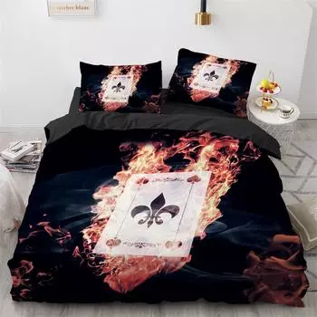 Poker Duvet Cover Set Card Fire Poker Game Decor Polyester Comforter Cover Set with Pillowcase Poker Competition Theme King Size 70x133cm 2pcs