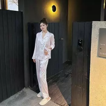 Покер Новая весенне-осенняя пижама из ледяного шелка для женщин Милый тонкий стиль Высококачественная домашняя обстановка S розовый