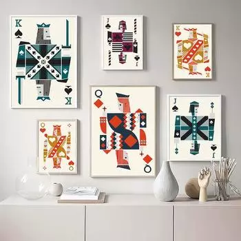 Покерные карты Джек Король Королева сердец JQK настенная живопись на холсте плакаты на скандинавскую тему и принты настенные панно для декора гостиной 21cm30cm NoFrame