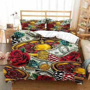Покерный комплект постельного белья клоун покер карточная игра тема пододеяльник набор геометрический узор одеяло покрывало для детей взрослых декор спальни EU single(135x200cm)