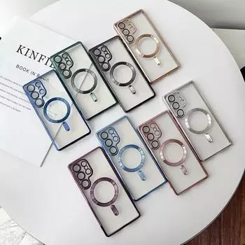 Покрытие цветной рамки прозрачный тонкий магнитный чехол для Samsung Galaxy S25 Ultra S24 FE S23 S22 для Magsafe противоударный Les защита мягкий TPU чехол для телефона Samsung S25 чёрный