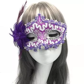 Покрытие для глаз Цветочный декор из перьев Сплошной цвет Платье для фото Опора на шнуровке Регулируемая противоскользящая маска для Хэллоуина Вечеринка Принцесса Маскарад Маска жёлтый