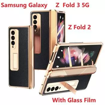 Покрытие для Samsung Galaxy Z Fold 2 Fold 3 Чехол Стеклянный пленочный экран Шарнир Кожаный чехол-подставка Galaxy Fold 3 5G зелёный