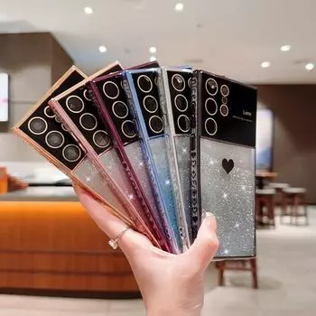 Покрытие градиентной блестящей бумажной карты Мягкий чехол из ТПУ для iPhone 11 12 13 14 15 Противоударная задняя панель Большая защитная крышка объектива для iPhone15 15Ultra Samsung Note 20 Ultra чёрный