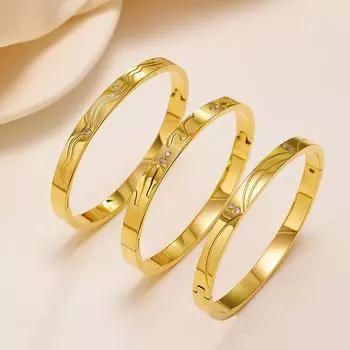 Покрытие из 18-каратного золота, высококачественный браслет из титановой стали с ручным шнуром и волнистым рисунком, не отваливается 6.0cm