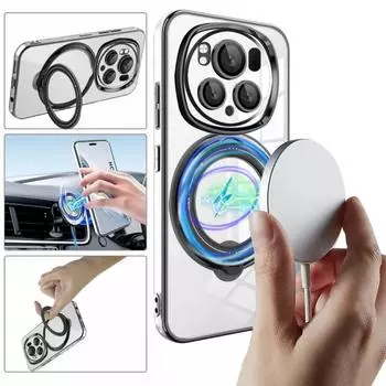 Покрытие кольцо магнитная поддержка прозрачный чехол для телефона Magsafe для Honor Magic6 Pro Magic6 Honor 90 Pro 90 4G 5G сейсмический чехол For Magic 6 Pro фиолетовый