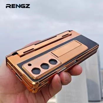 Покрытие кожаный кронштейн Fold5 плоский шарнир защитный чехол для Samsung Galaxy Z Fold 6 5 4 с передней стеклянной пленкой защитная крышка For Galaxy Z Fold 3