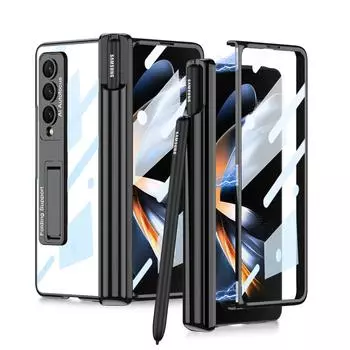 Магнитный противоударный чехол для всего тела с покрытием для Samsung Galaxy Z Fold 4 Fold4 Fold3 Fold 3 Zfold3 Zfold4 Стеклянная пленка Capa no pen чёрный
